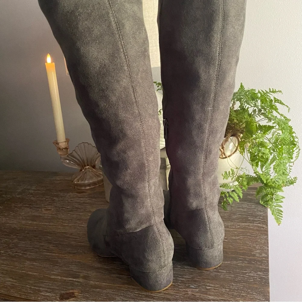 Anthropologie Suede Leather Over-the-Knee Tall Riding Boots Womens 7.5‎ Gray